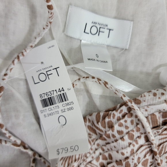 NWT LOFT Tan White Spaghetti Straps Lace Trim Ruffle Chest Sundress Size 0 - Picture 8 of 11